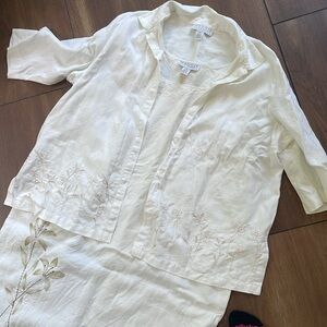 Maggie McNaughton vintage white linen dress and short sleeve jacket, 3x